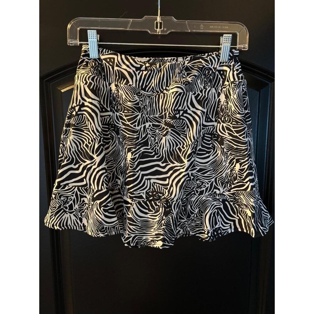 Forgotten 3 Black White Zebra Print Ruffle Hem Mini Skirt Women's NWOT SZ S